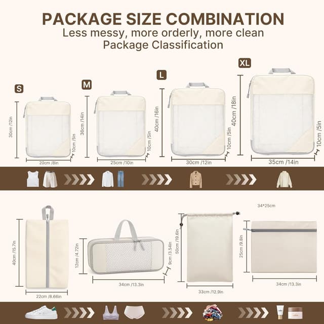 Detalle 2 de Compression Packing Cubes 8 Set – 8-piece travel packing organisers with compression zip system