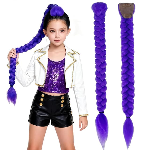 Detalle de STRUKTURPASTE Rumi Kostüm Kinder 60cm K-Pop Dämonenjäger Lila Perücke