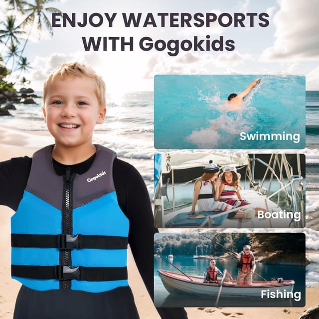 Detalle de Gogokids Youth Swim Vest (50-90 lbs & 75-125 lbs) — Soft Neoprene Swim Jacket with Adjustable Straps