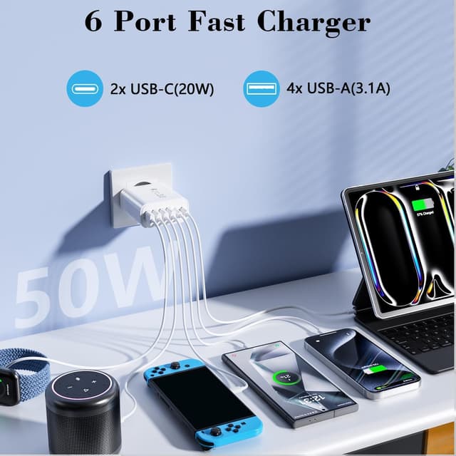 Detalle de Caricatore USB C 52W 6 porte