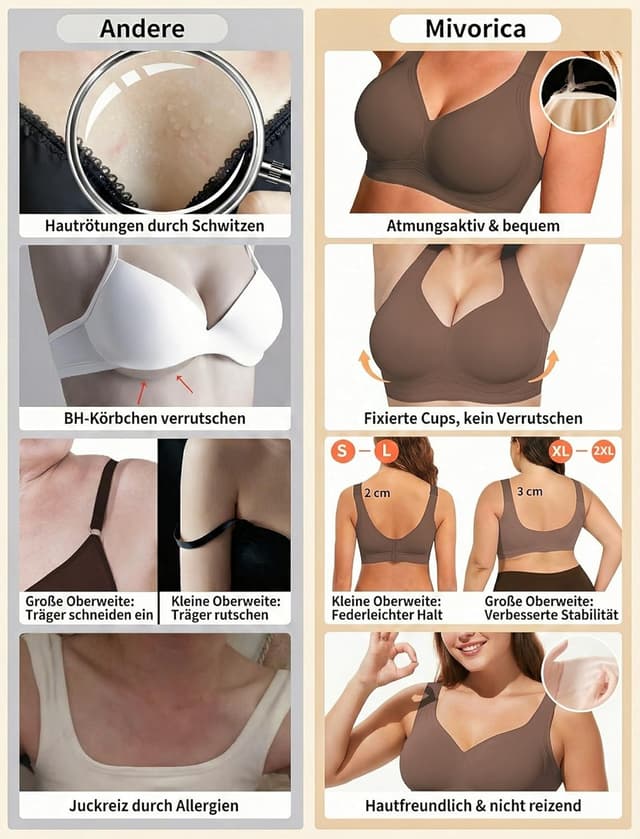 Detalle de Mivorica Jelly BH ohne Bügel – nahtloses Minimizer-/Entlastungs-Bustier für Schlaf & Alltag