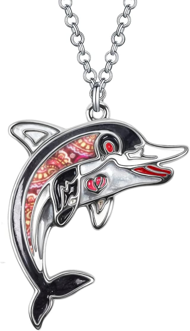 Detalle de LONYOO Delphin Emaille-Halskette mit Anhänger aus Zinklegierung (50 cm + 7 cm) – Geschenk für Frauen & Mädchen