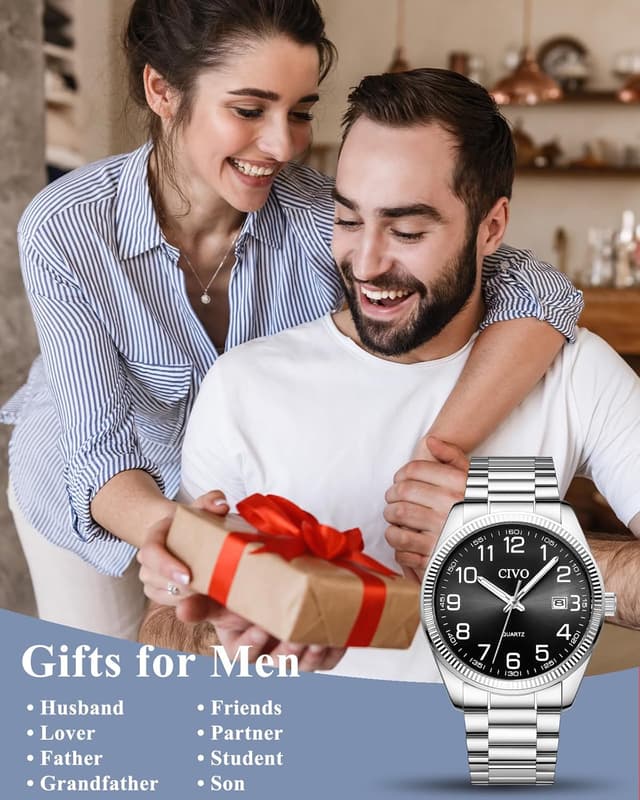 Detalle de CIVO Orologio Uomo analogico facile da leggere con quadrante grande da 39 mm (argento)