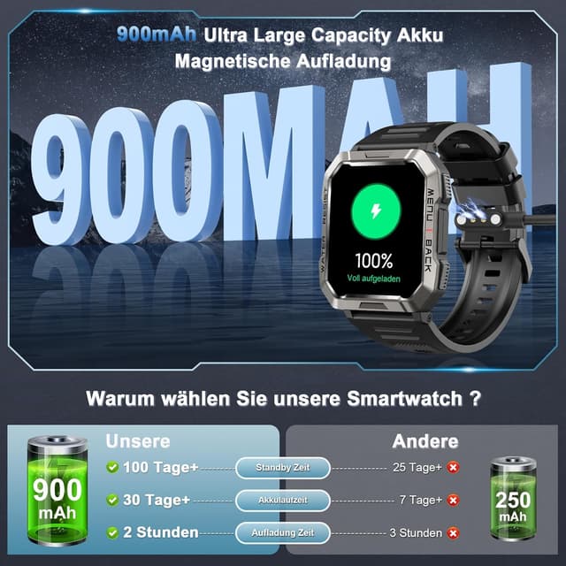Thumbnail 2 de Baolubao Smartwatch Herren Militär 100 Tage Akku
