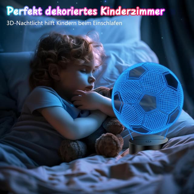 Detalle 2 de Polemera Fußball-Nachtlicht 3D für Kinder mit Fernbedienung, 16 Farben