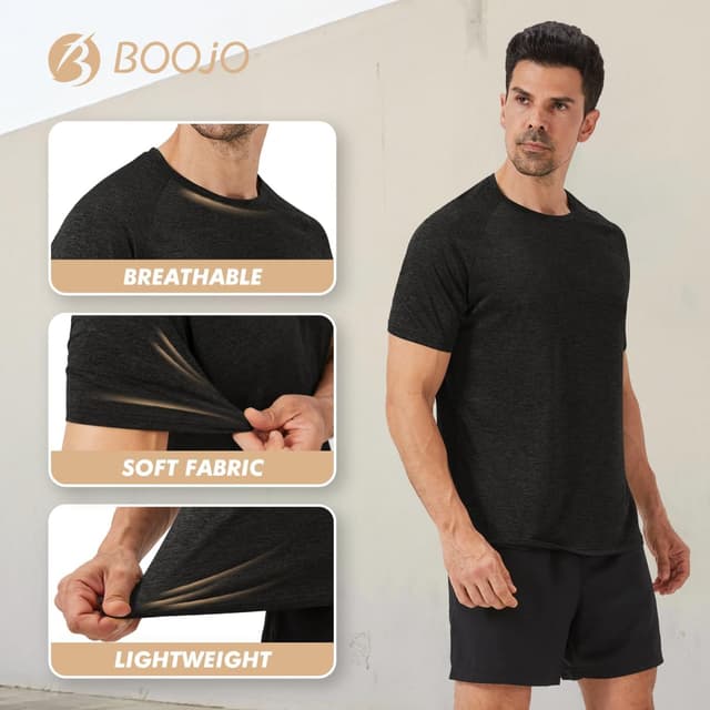 Detalle 2 de BOOJO 3 Pack Men’s Quick Dry Gym T-Shirts (Crew Neck) for Training & Running