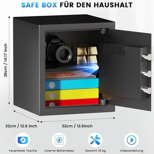 Detalle de 50L großer Home-Safe Tresor mit Feuer- und Wasserschutz, Zahlenschloss & Alarm