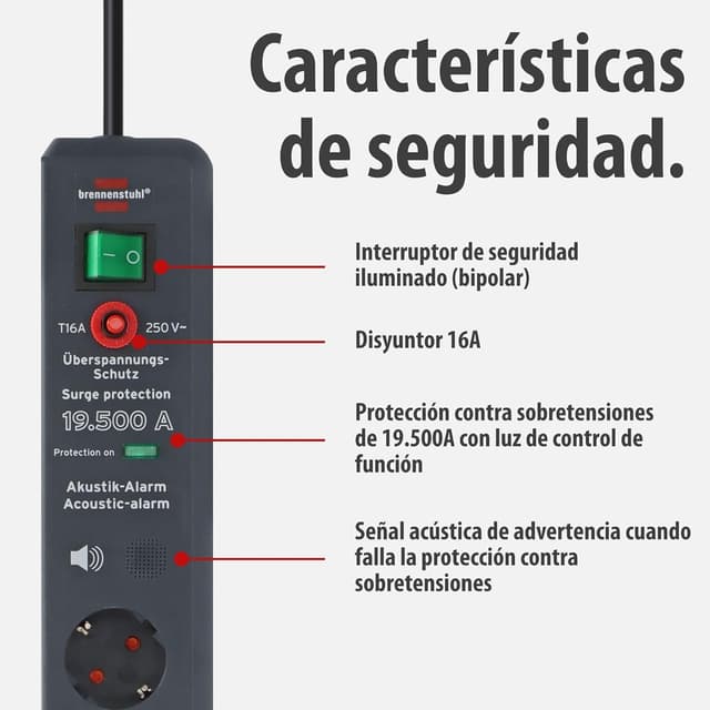 Thumbnail 2 de Brennenstuhl Secure-Tec regleta 6 tomas 3 m