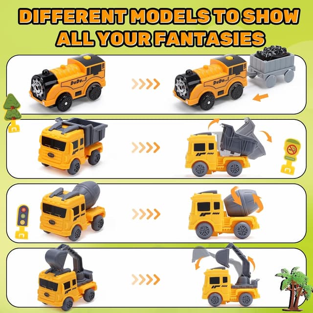 Detalle de EagleStone Konstruktions Rennbahn-Set für Kinder mit 206 Teilen (Flex-Gleise, elektrische Bahn, Baustellenfahrzeuge)