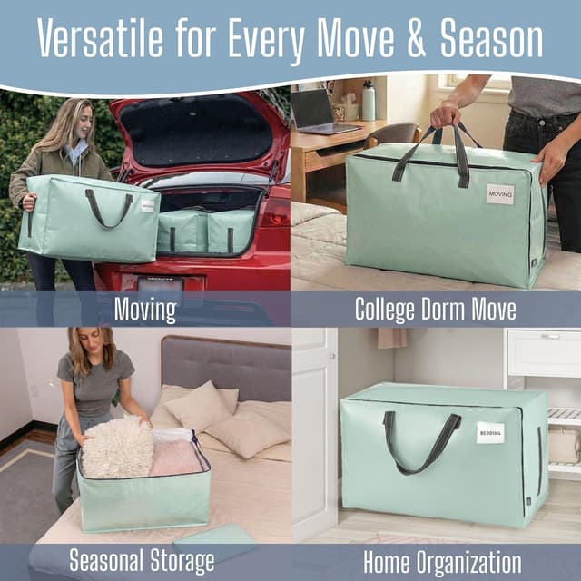 Detalle 2 de VENO 8 Pack Heavy-Duty Oversize Large Storage Bag Organiser (Water-Resistant, Light Green) – 8 Pack