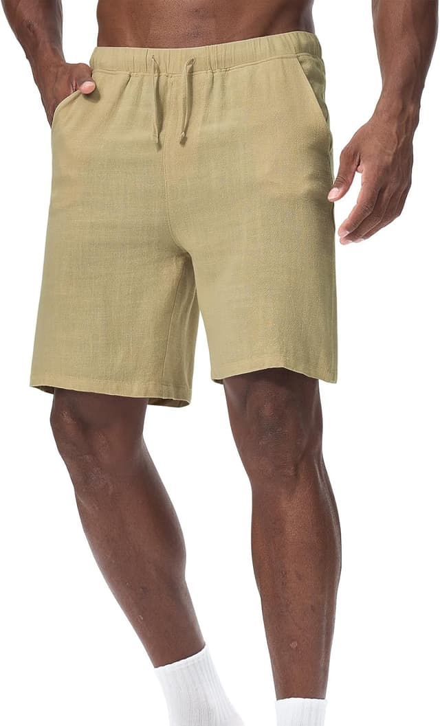 Detalle 2 de Zetieny Herren-Leinen-Shorts mit Kordelzug: Sommer-Freizeitshorts mit Taschen