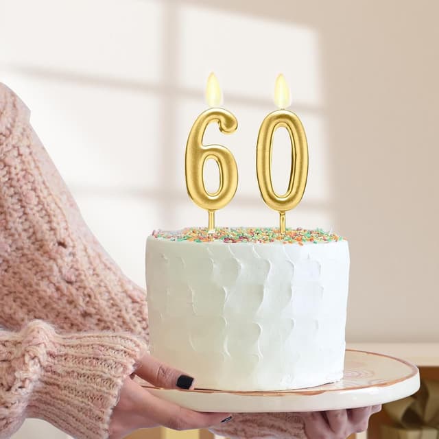 Detalle 2 de Amosking 60th Birthday Decorations Set: 60 sash, crown/tiara and gold number 60 candles