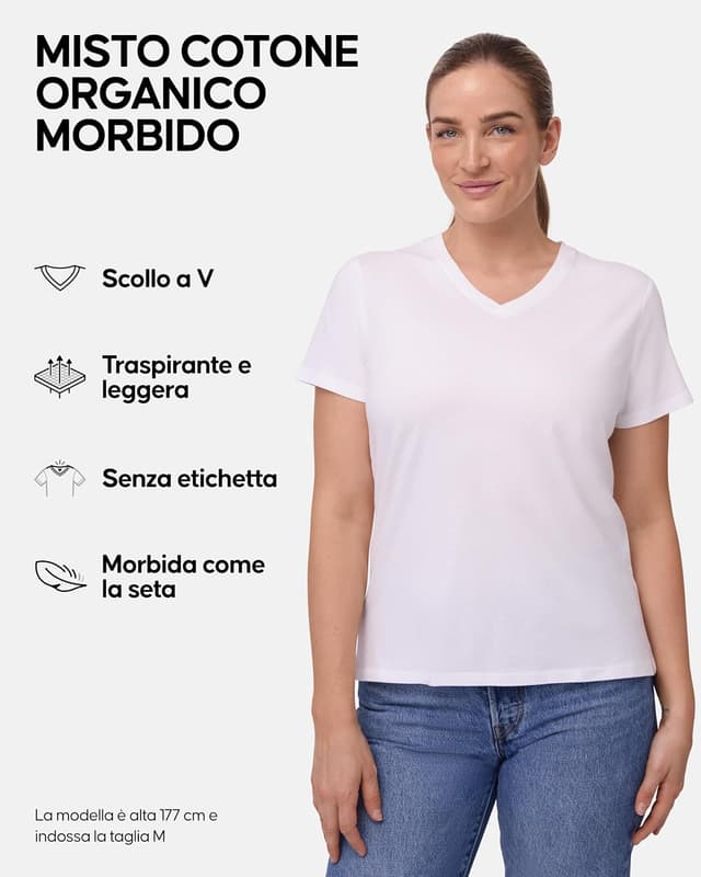 Detalle de DANISH ENDURANCE Maglietta in cotone biologico e modal a mezze maniche (da donna) – Confezione da 2 paia