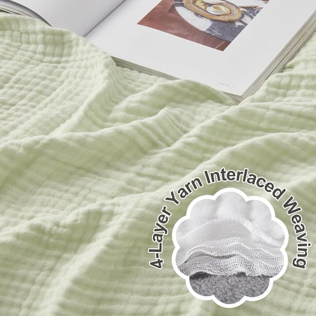 Thumbnail 6 de EMME Musselin-Decke für Erwachsene (100 % Baumwolle), 127 x 177 cm in Mintgrün