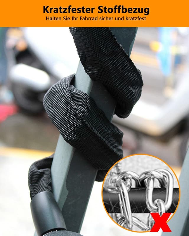 Detalle de E-Scooter Handschellenschloss mit Schlüssel (90 cm) – 8,5 cm Innenring, gehärteter Stahl, Gummi-Lock-Hülse