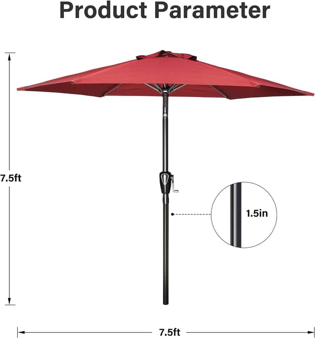 Detalle 2 de Simple Deluxe 2.28M Patio Table Market Umbrella with Push Button Tilt (Red)
