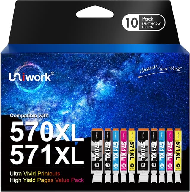Detalle de Uniwork Kompatibel PGI-570XL CLI-571XL 10er-Pack 🖨