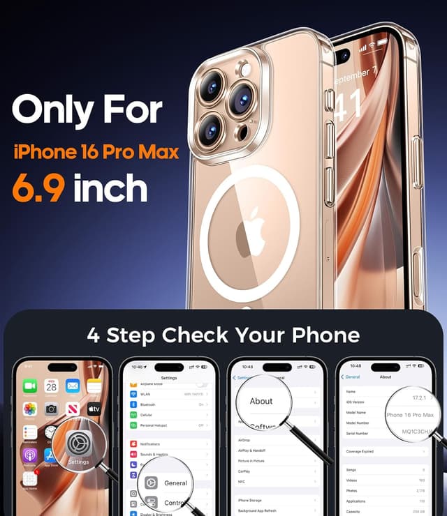 Detalle de Qasyfanc Magnetic iPhone 16 Pro Max Case (Clear) with 2 Tempered Glass Screen Protectors