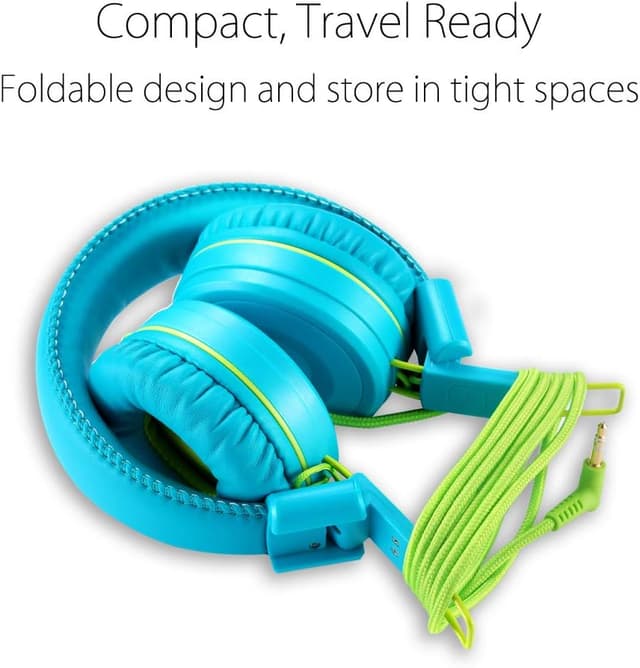 Detalle 1 de noot products Kids Headphones K22 Foldable Wired Stereo (3.5mm) — Teal/Lime, 5ft Tangle-Free Cord