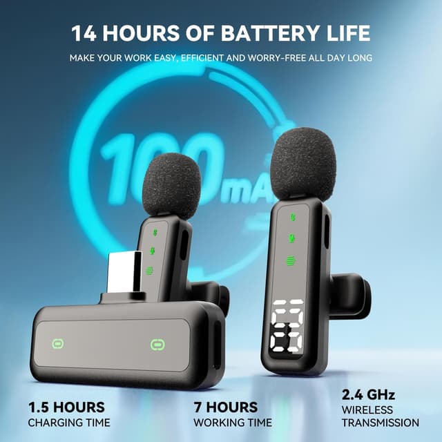 Detalle de XIXIXIAXIA kabelloses Lavalier Mikrofon mit LED-Batterieanzeige (Clip-on, Schwarz)