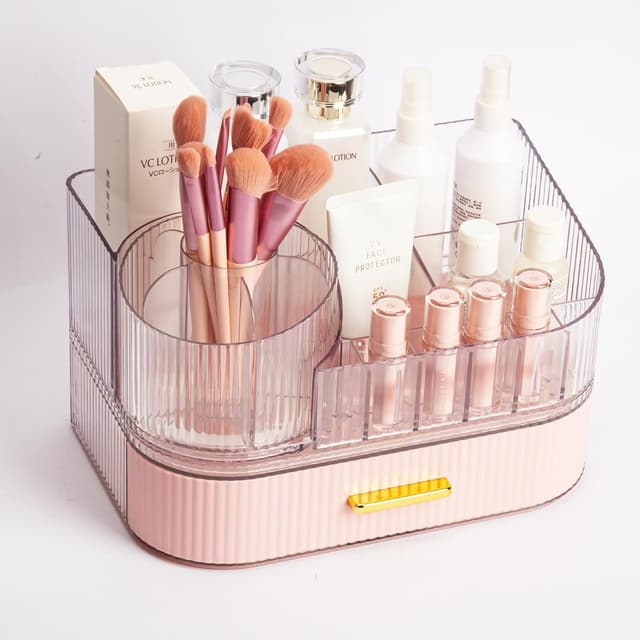 Thumbnail 6 de STORICANS Makeup Organiser with 360 Rotating Brush Holder and Stackable Drawers (Pink)
