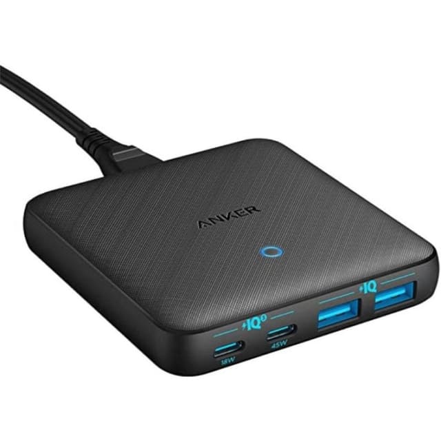 Detalle de Anker PowerPort Atom III multicargador de 65W con 2 USB-C y 4 salidas en negro