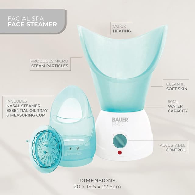 Detalle de Bauer Professional Facial Spa Face Steamer and Nasal Inhaler Set for blackheads, blocked sinuses & aromatherapy tray