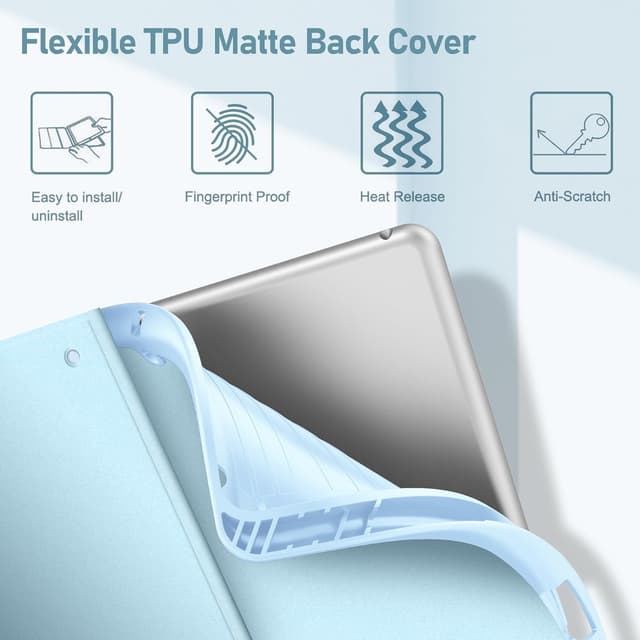 Detalle de FINTIE Tastatur Hülle für iPad 10,2 Zoll (9./8./7. Gen., 2019–2021) mit QWERTZ, TPU-Rückschale und Stifthalter – Himmelblau