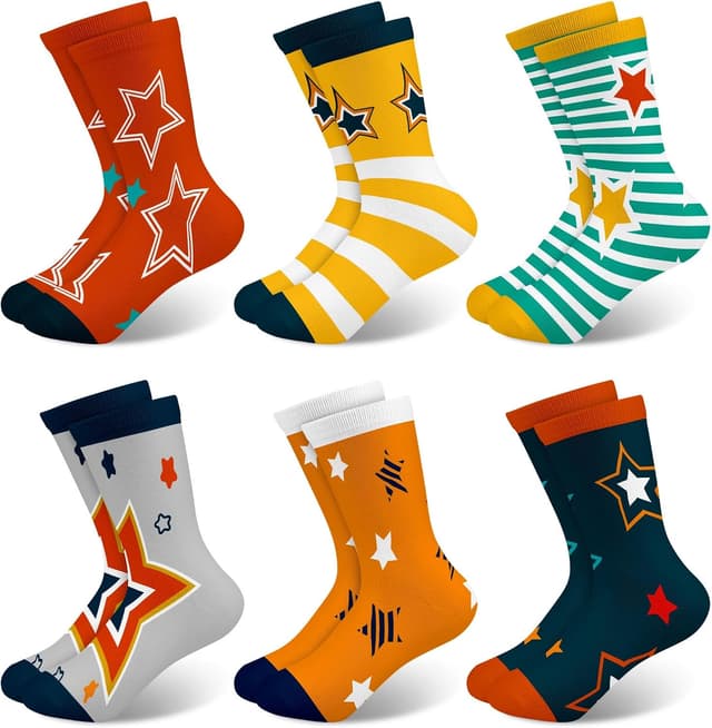 Detalle 2 de Queenshin – Lot de 6 paires de chaussettes garçon à motifs étoiles, 3 à 14 ans (tailles 25 à 38)