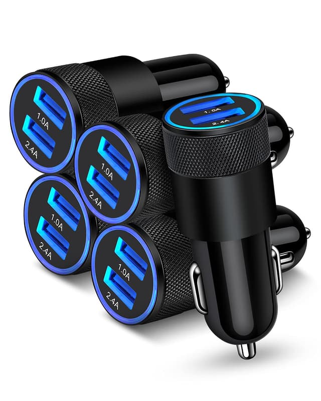 Detalle de AILKIN 5-Pack 3.4A Dual USB Car Charger Adapter for iPhone & Samsung (USB Multi Port)