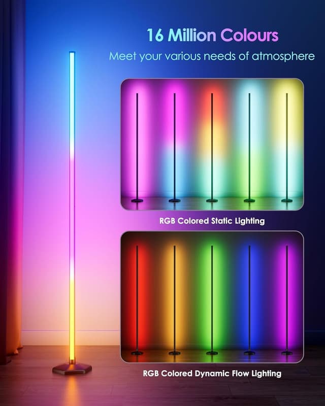 Detalle de WISIMMALL RGBIC Corner LED Floor Lamp with 16 million colours, 300+ scenes and DIY mode (170 cm height)