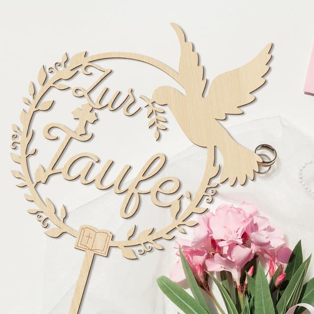 Detalle 1 de Giftota Cake Topper Taufe aus Holz LED