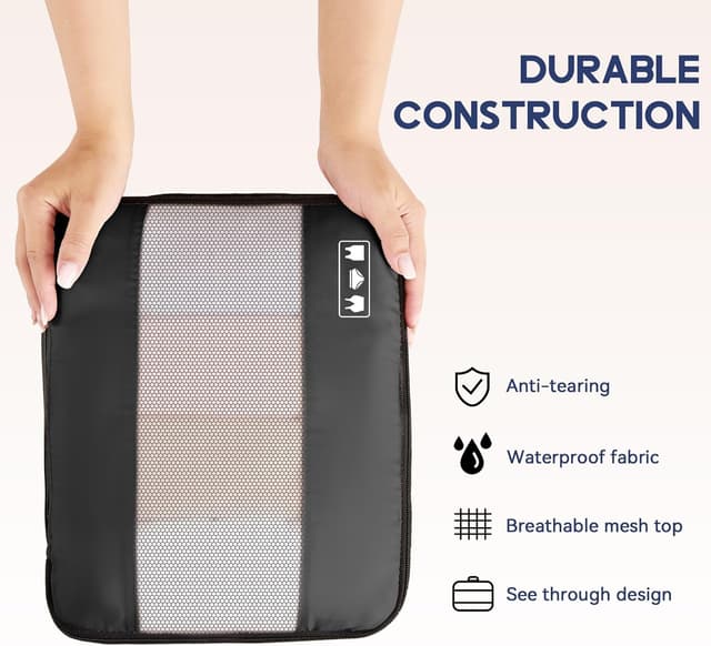 Detalle de MURISE Koffer Organizer 8-teilig: Packing Cubes & Taschen-Set für Urlaub und Reisen, Schwarz