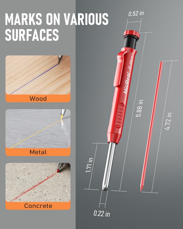 Thumbnail 3 de Nicpro Matite da carpentiere 5 pezzi con 41 ricariche ✏