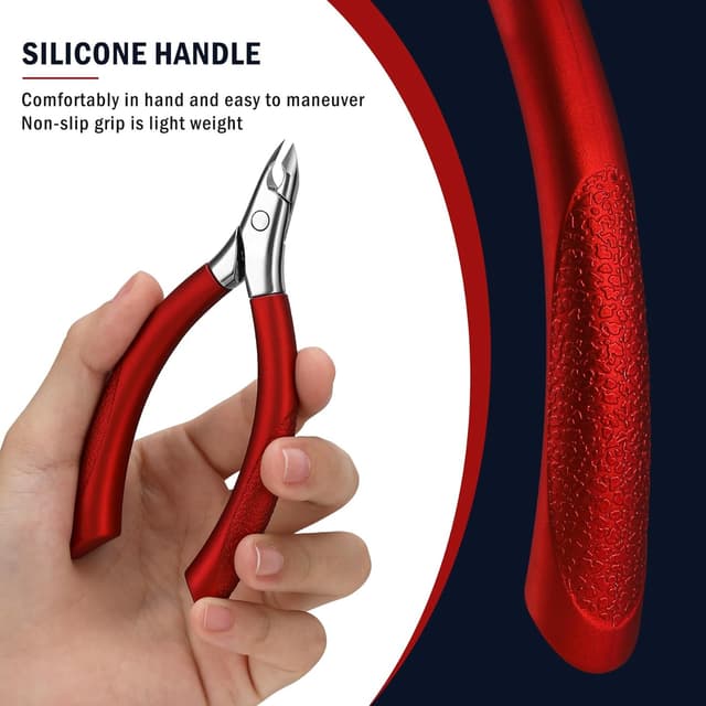 Detalle 2 de FVION Tronchesino Professionale per Cuticole da 5 mm in acciaio inox, manico in gomma – Rosso