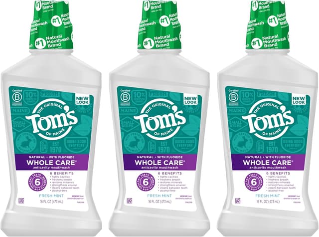 Thumbnail 6 de Tom's of Maine Whole Care Natural Fluoride Mouthwash (Fresh Mint) – 16 oz Bottles, Pack of 3