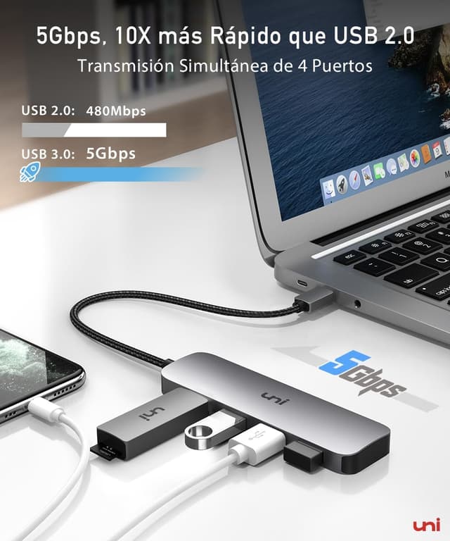 Detalle 2 de Hub USB C uni con 4 Puertos USB 3.0 🔌