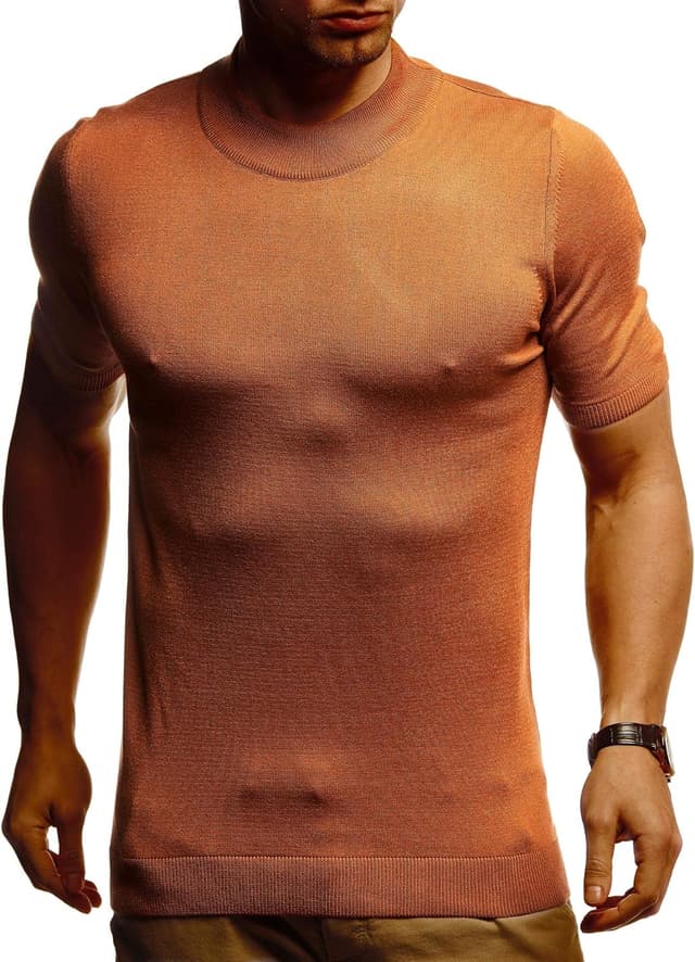 Detalle 2 de Leif Nelson LN7430 : t-shirt d’été homme à col rond, coupe ajustée en maille fine (blanc/noir)