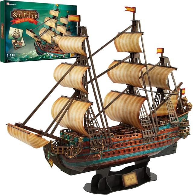Detalle de CubicFun 3D Puzzle Model Ship (San Felipe) Boat Construction Kit – 248-Piece Papercraft Display Model