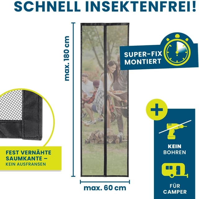 Detalle de Hoberg Insektenschutzvorhang für Campingwagen 60 x 180 cm mit XXL-Magnetbändern – selbstschließend