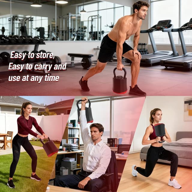 Detalle 2 de HXD-ERGO Adjustable Kettlebell Set 6-in-1 (3–18kg) with handle and space-saving safety lock system