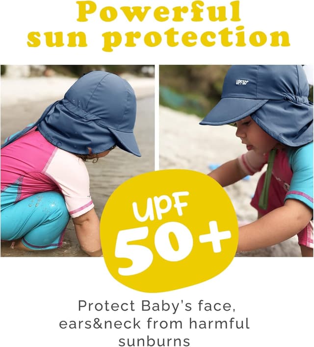 Detalle de FURTALK Baby-Sonnenhut mit Nackenklappe (UPF 50+) einstellbar für 0–6 Monate