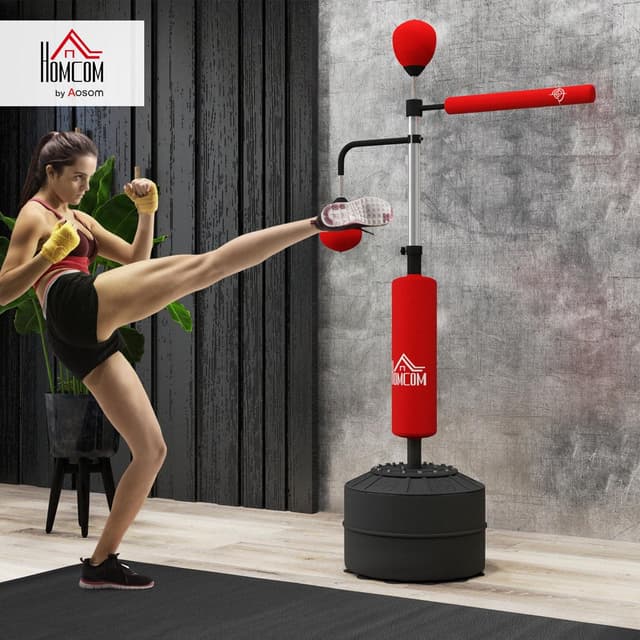 Detalle 2 de HOMCOM Sac de frappe sur pied 4 en 1 avec 2 balles de vitesse, barre rotative et hauteur réglable 160-230 cm