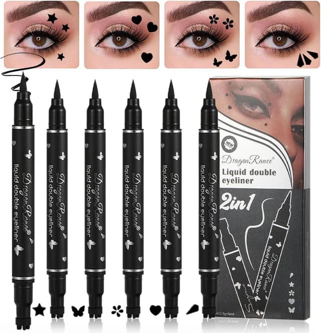 Detalle de Sitovely set da 5 eyeliner liquidi opachi con stencil a doppia testa (triangolo, cuore, stella, fiore, farfalla) impermeabili