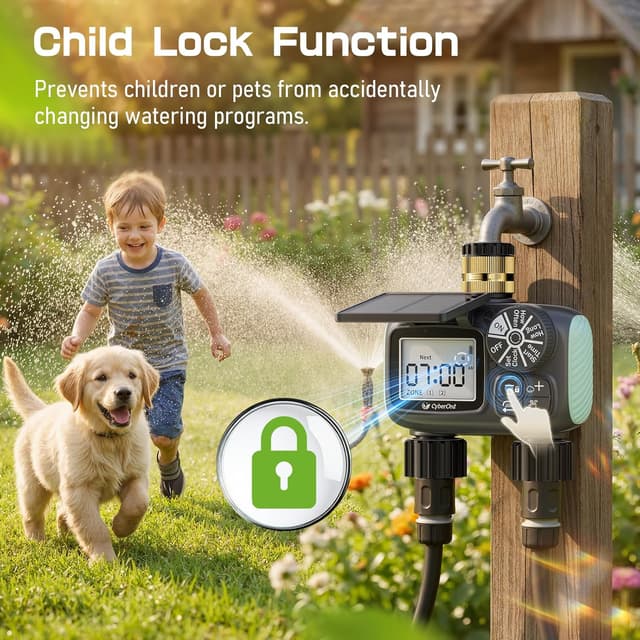 Thumbnail 6 de Timer per irrigazione solare CyberOrd a 2 zone con ricarica Type-C e modalità auto/manuale