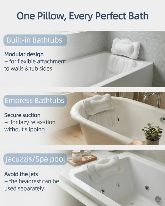 Thumbnail 6 de KEIY Bath Pillows set (2-piece) with 4D air mesh and 8 suction cups – white