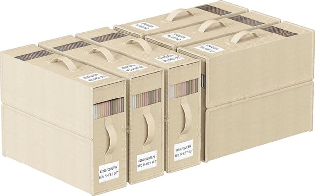 Detalle de WANGIRL 6 Pack Bed Sheet Organiser Folding Storage (Beige) with Zip