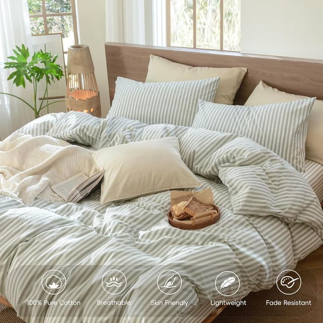 Thumbnail 3 de MooMee Striped Duvet Cover Set King 104"x90"