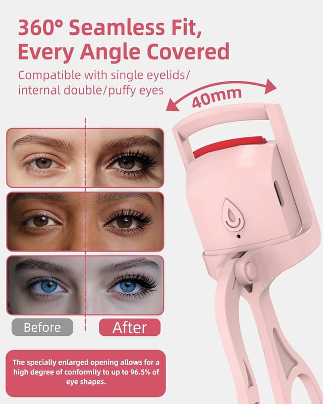 Detalle de HOTRYEE Heated Eyelash Curler (Pink) — Type-C Quick Charge, 5-Second Heating, Temp Control