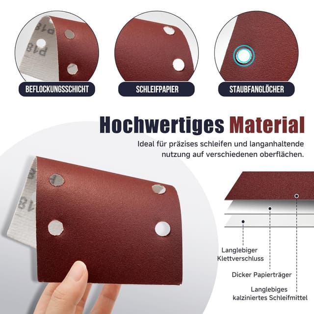 Detalle de 45-teiliges Schleifpapier-Set 93 x 185 mm mit Klett und 8 Löchern (Körnungen 60–1000)